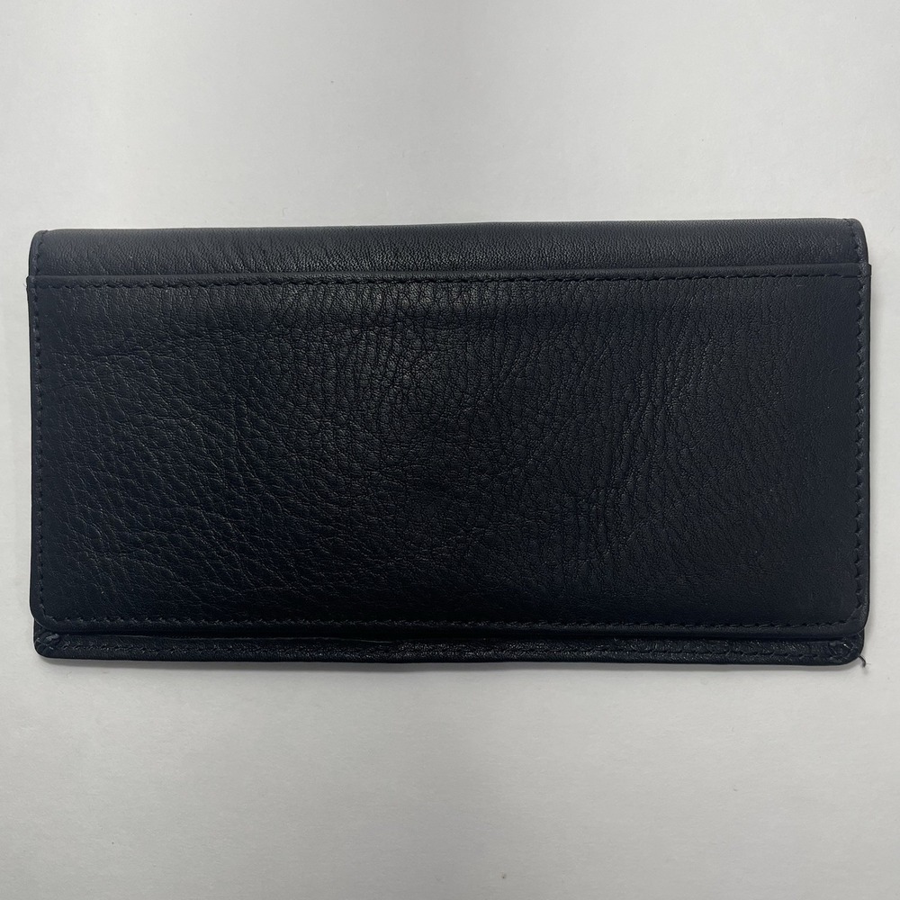 Fossil Black Genuine Leather Long Wallet Checkbook Style Slim Unisex